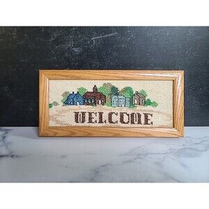 Welcome Framed Cross Stitch Art Vintage
